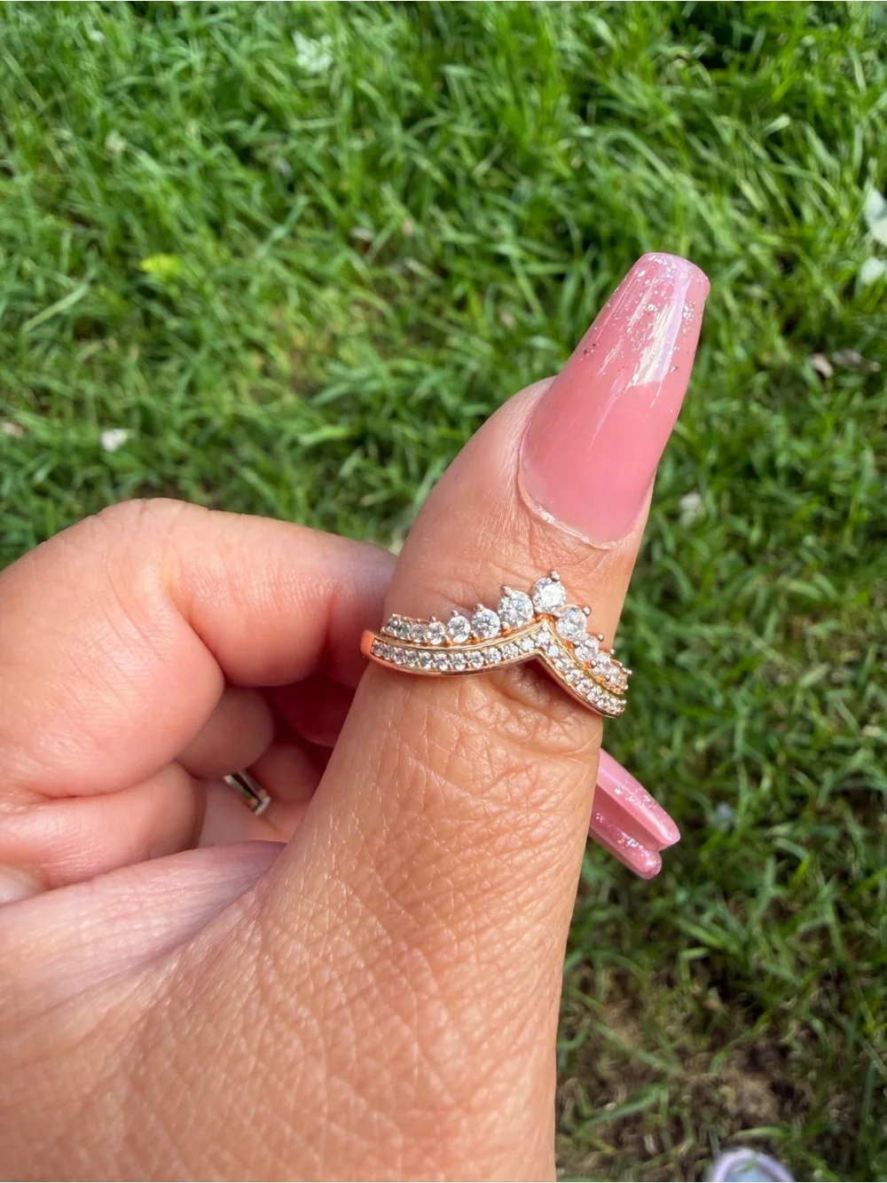 Pandora Gold V-Shape Ring with Clear Stones
